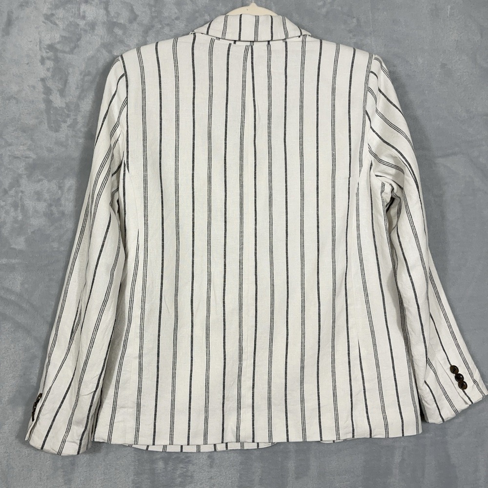 Old Navy Womens Black White Striped Linen Blend Lined Blazer S Career‎ Academia - Picture 8 of 10